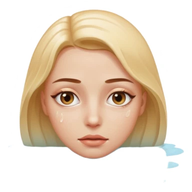 Woman submerged in black water, wet skin and eyes above surface, silent invitation sticker