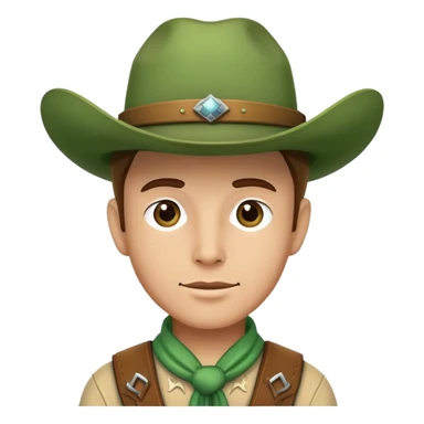 Cowboy wearing a green hat sticker