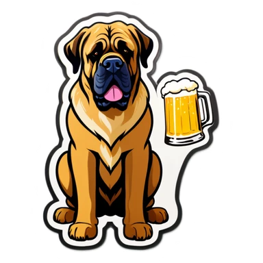 English mastiff drinking beer sticker