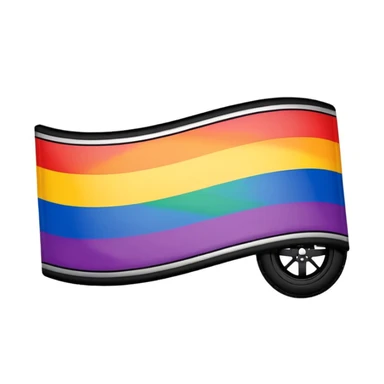 LGBT pride flag background with vibrant colors, black realistic tire skid marks artistically integrated across the flag, high contrast, clear and bold emoji style sticker
