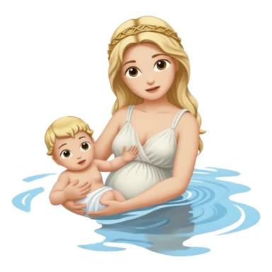 greek goddess dipping baby in river holding baby upside down by ankle sticker