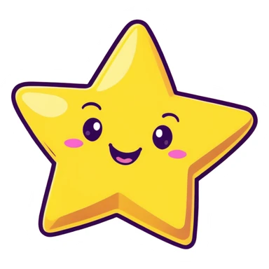 3D golden star with soft glow and glitter, smiling face, cartoon icon style, Pixar-inspired lighting, pastel yellow background sticker