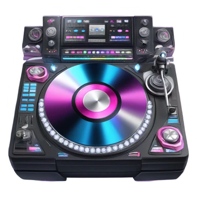 Realistic DJ turntable setup with pink,blue,and purple sparkling diamonds and rhinestones on it. sticker