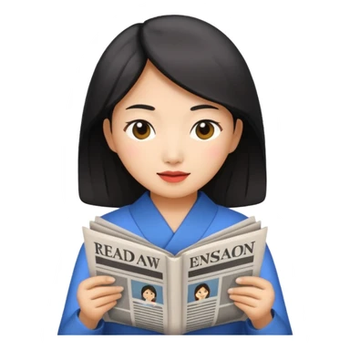 newspaper read asian woman sticker