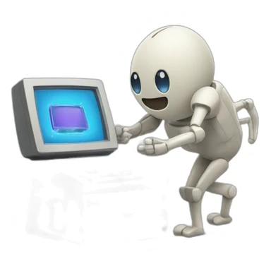 Anthropomorphic computer with arms and legs doing something random sticker