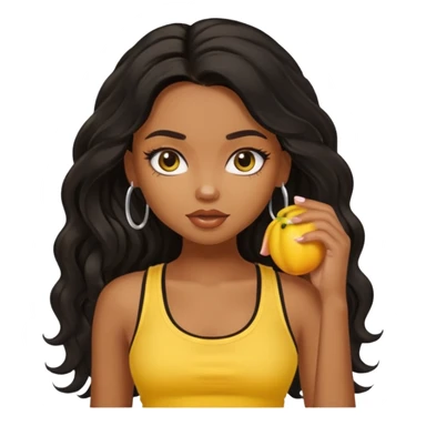a pretty bratz dusky girl with long wavy black hair in a yellow tank top sticker