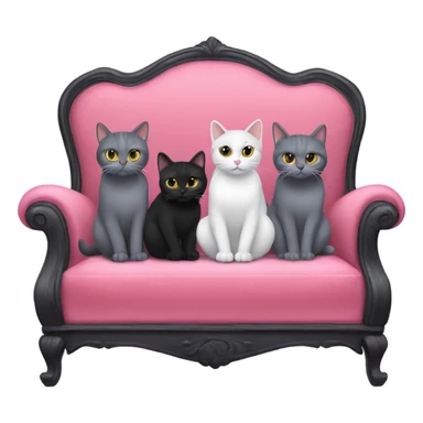 2gray cats and 1 black cat sitting on a pink velvet sofa sticker