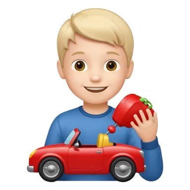 little boy with car toy on his hand
 sticker