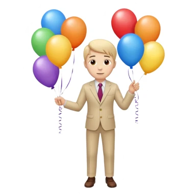 birthday  boy in biege suit + baloons sticker