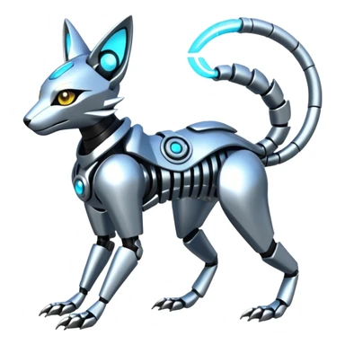 Mechanical shiny alloy metallic futuristic steel highly advanced technological cyborg cybernetic Genet-Absol-Zeraora-Primagen-fusion-creature  sticker