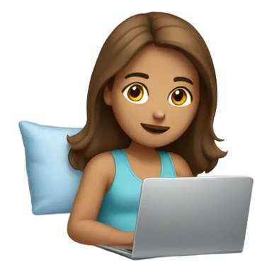 Girl with brown hair Cozy in bed on laptop  sticker