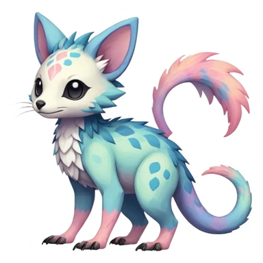 Rare realistic exotic pastel cute epic pretty beautiful handsome gorgeous aesthetic colorful vibrant Vernid-Trico-species-Fakemon-creature by LiLaiRa, 4 legs, 1 tail, random markings, (full body) sticker