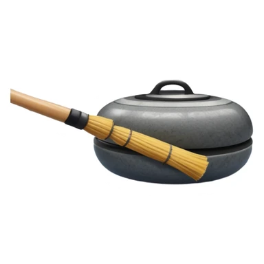 An icon showing a detailed close-up of a curling stone sliding across the ice, with a broom in motion beside it. The background features an indoor stadium with cheering spectators on the stands. Transparent background captures the strategy and focus of curling. sticker