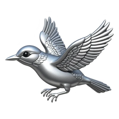 A cast metal pin depicting a silver wren in flight sticker