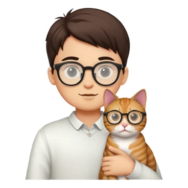 boy with glasses and cat sticker
