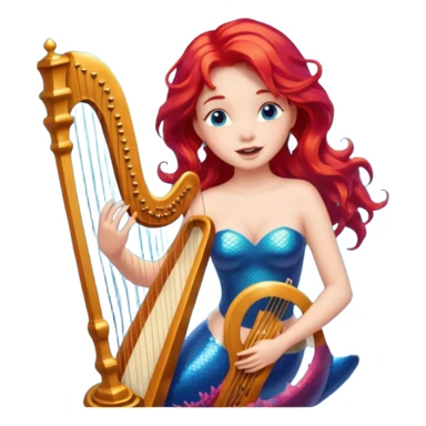 Singing Mermaid – Holding harp, red hair sticker