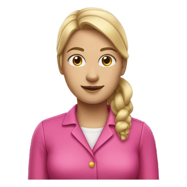 white female employee in intensive pink clothes, only upper-body sticker