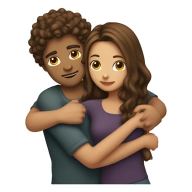 Girl with long straight brown hair hugging a guy with short curly brown hair sticker