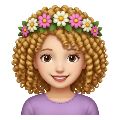 curly hair girl with flower crowns sticker