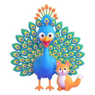 silly peacock with a cat, both making funny faces sticker