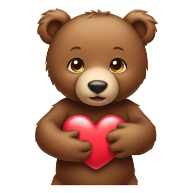 Baby brown bear holding a heart sticker