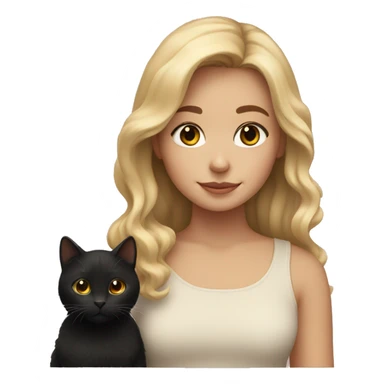 girl with sandy blonde hair holding a black fluffy cat sticker