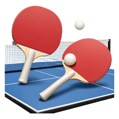 Two table tennis paddles and a ball placed on a ping pong table, with the net in the background. The scene conveys the simplicity and focus of the sport, with vibrant colors highlighting the rackets and ball on the smooth surface of the table. sticker