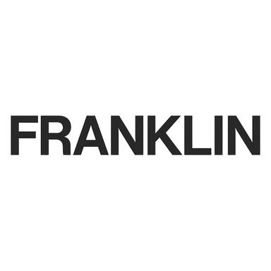 word mark of 'FRANKLIN' in all uppercase, Helvetica-style startup font, minimalist, pure black sticker