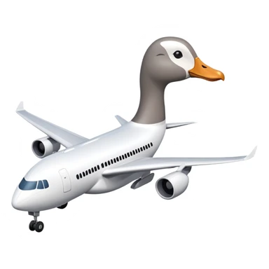 A regular passenger airplane with a goose head attached to the front nose section sticker