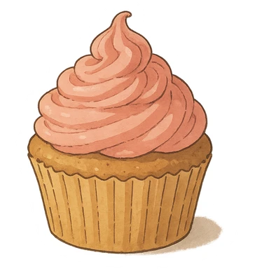 cupcake with pink icing, ghibli style sticker