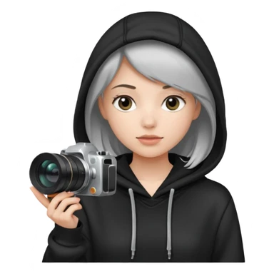 Young female, holding camera, black hoodie sticker
