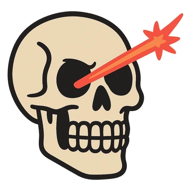 flat toon style skull grinding teeth with laser from one eye sticker