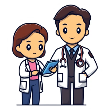 male doctor using stethoscope on female patient sticker