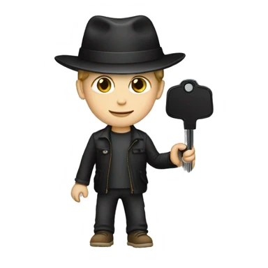 white boy with a black hat holding a car key sticker
