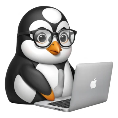 Penguin working on a MacBook sticker