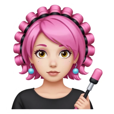 pink hair with hair rollers sticker