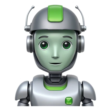Robot accountant with green visor sticker
