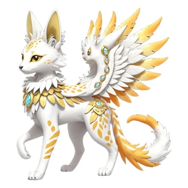 Epic complex fantasy glorious detailed futuristic divine godly angelic feathery sunny, white, albino, pastel, golden, orange glowing sparkly, realistic Fakémon-Sprigatito-Floragato-Meowscarada-Trico-Sergal-Serval-Solgaleo-Vernid-creature (full body) solarpunk, shiny sparkly with a gold laurel sticker