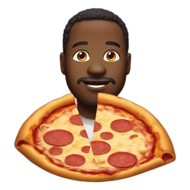 a big black man with a pizza sticker