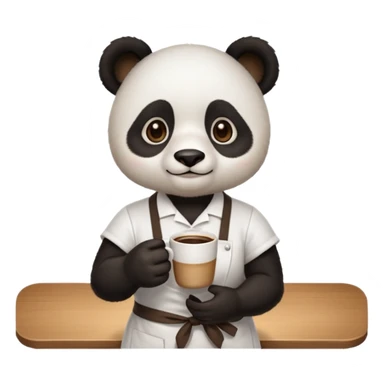 barista panda, wearing apron, holding coffee sticker