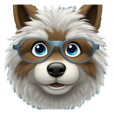big brown furry wolf boy with blue eyes wearing round silver glasses sticker
