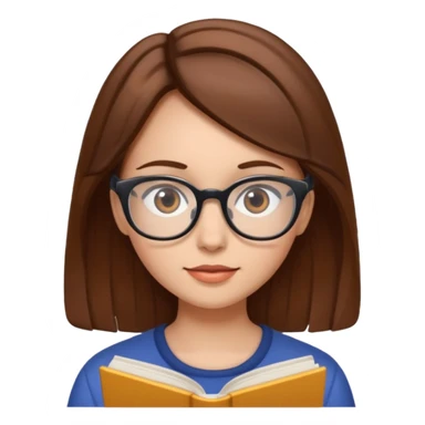 A girl with brown hair and reading glasses sticker