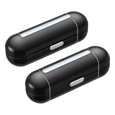 Minimalistic futuristic black medicine pills pack emoji, metallic black and white, reflective sleek surfaces, flat vector design, high-tech clean UI icon sticker