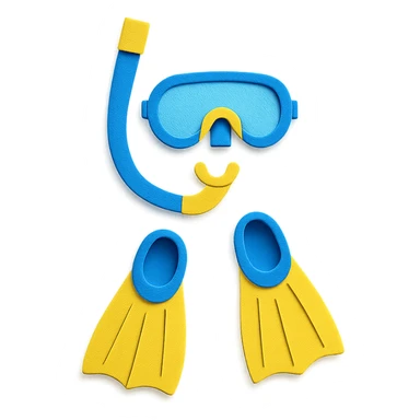 colorful and playful snorkel and flippers, blue and yellow sticker