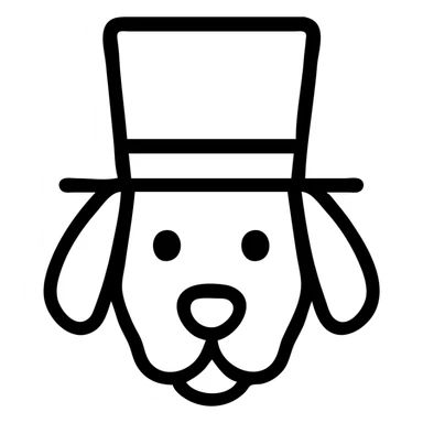 dog in a tophat, modern outlined icon sticker