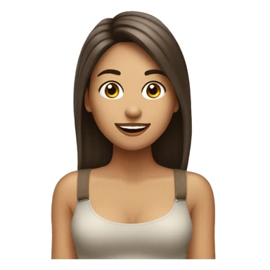 Crea una chica blanca cabello marrón comiendo sticker