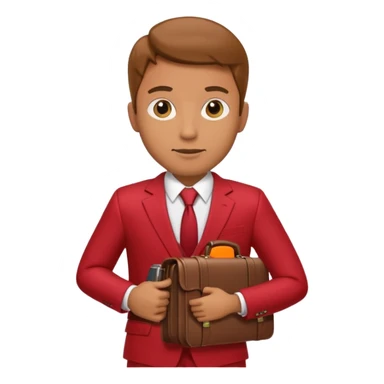 A businessman in a crimson suit with a briefcase sticker