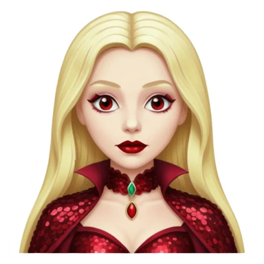 Countess Dracula from Universal Monsters with long blonde hair, dark red sequin outfit sticker