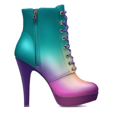 Realistic isolated top view of a pair of dark teal,purple,pastel pink,pastel purple and pastel yellow ombre high heel zippered ankle bootie boots. sticker