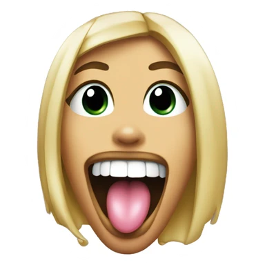 girl with tongue hanging out makes rock sign near mouth sticker